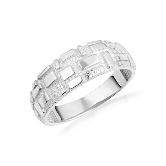 10k White Gold Textured Square Nugget Band Ring (Size 7)