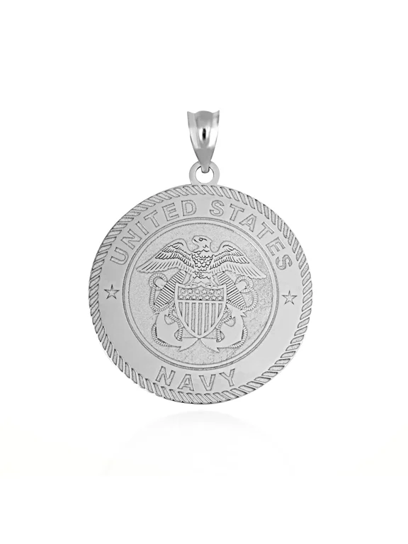 10k White Gold United States Navy Eagle Emblem Officially Licensed Medallion Pendant (PENDANT ONLY)