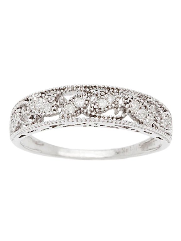 10k White Gold Vintage-Style Diamond Anniversary Band (0.08 cttw, I-J, I2-I3)