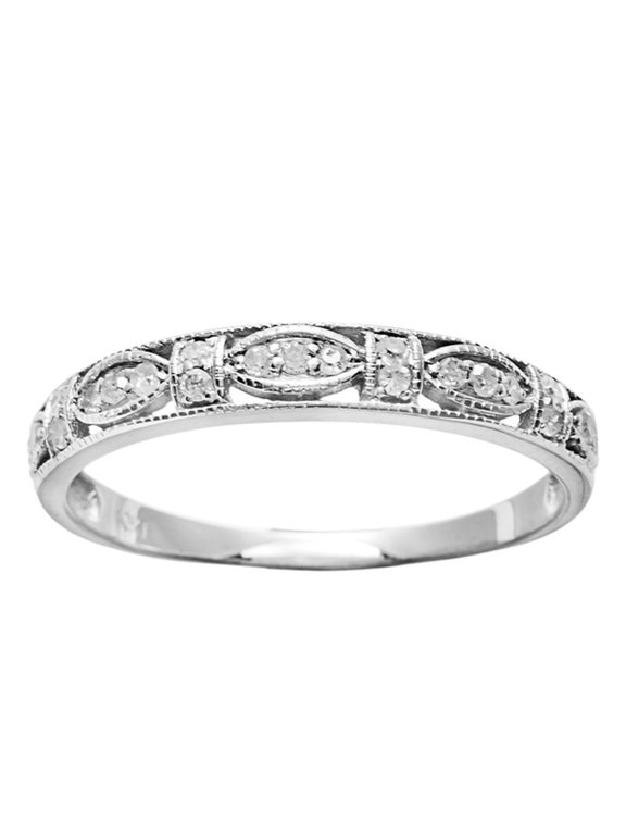 10k White Gold Vintage Style Diamond Anniversary Ring (1/6 cttw, I-J Color, I2-I3 Clarity)