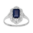 thumbnail image 1 of 10k White Gold Vintage Style Genuine Emerald-Cut Sapphire and Diamond Ring, 1 of 5