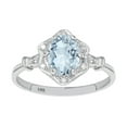 thumbnail image 1 of 10k White Gold Vintage Style Genuine Oval Aquamarine and Diamond Halo Ring, 1 of 5