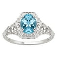 thumbnail image 1 of 10k White Gold Vintage Style Genuine Oval Blue Topaz Filigree Ring, 1 of 5