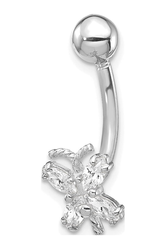 10k White Gold W/Cz Butterfly Belly Dangle (21x7) 10k White Gold