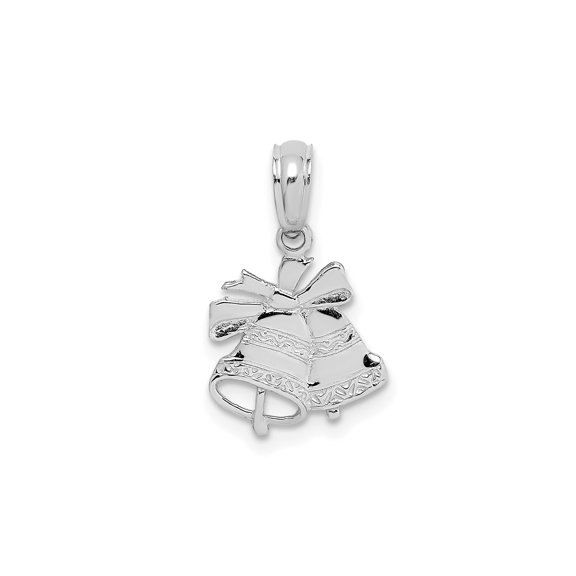 10k White Gold Wedding Bells Ribbon Pendant, 18mm, for Women, Jewelry Stores Network
