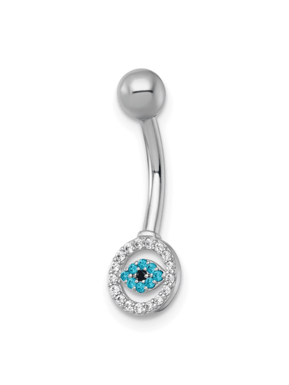 10k White Gold White and Blue CZ Evil Eye Navel Ring