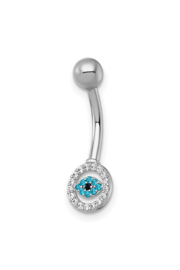 10k White Gold White and Blue CZ Evil Eye Navel Ring