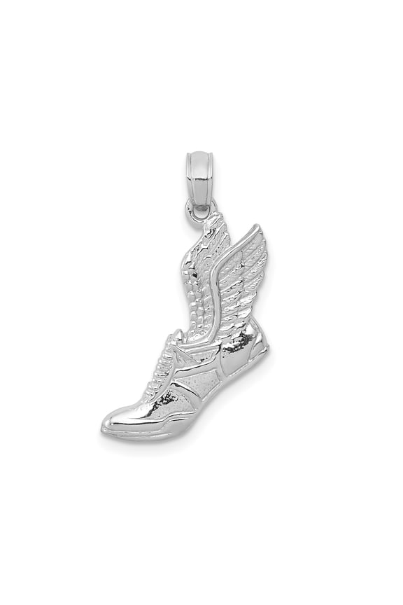10k White Gold Winged Sneaker Pendant for Men or Unisex, Symbol of Speed and Victory, Athletic Necklace Charm for Runners, Sports Jewelry Inspired by Hermes Sandals