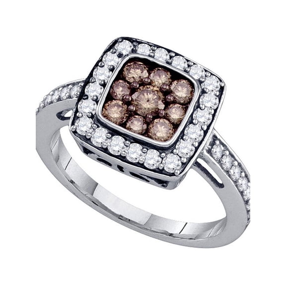 10k White Gold Womens Cognac-brown Color Enhanced Diamond Square Cluster Ring 1.00 Cttw