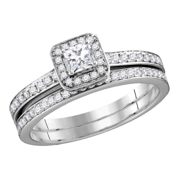 10k White Gold Womens Princess Diamond Bridal Wedding Engagement Ring Band Set 3/4 Cttw