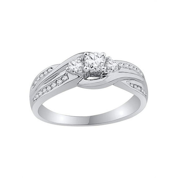 10k White Gold Womens Round 3-stone Diamond Bridal Wedding Engagement Ring 1/2 Cttw