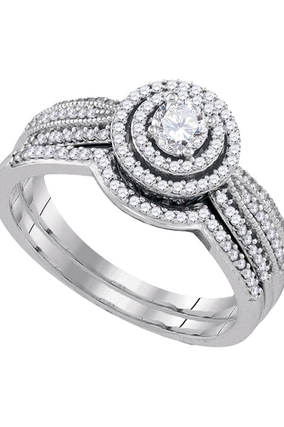 10k White Gold Womens Round Diamond Concentric Bridal Wedding Engagement Ring Band Set 1/2 Cttw