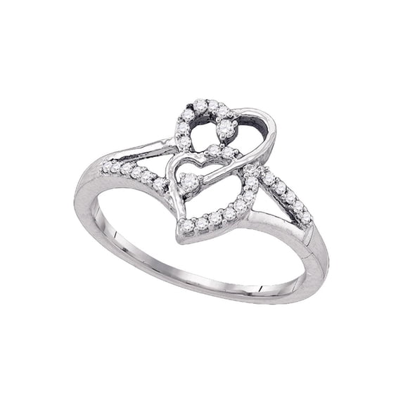 10k White Gold Womens Round Diamond Double Heart Promise Ring 1/6 Cttw