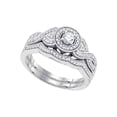 thumbnail image 1 of 10k White Gold Womens Round Diamond Halo Woven Twist Bridal Wedding Engagement Ring Band Set 3/8 Cttw, 1 of 1