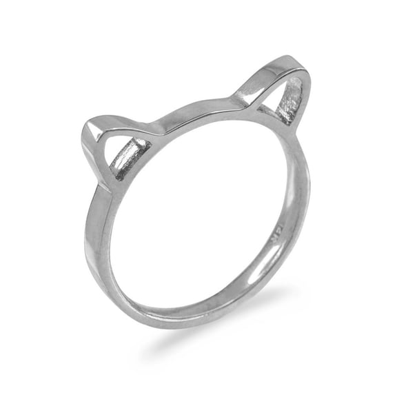 10k White Gold Kitten Silhouette Ladies Stackable Ring Band (Size 9.5)