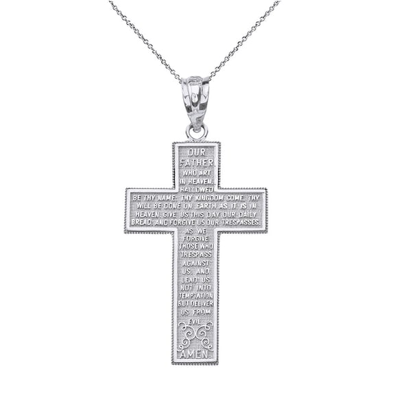 10k White The Lord's Prayer Our Father Cross (22 Inches)