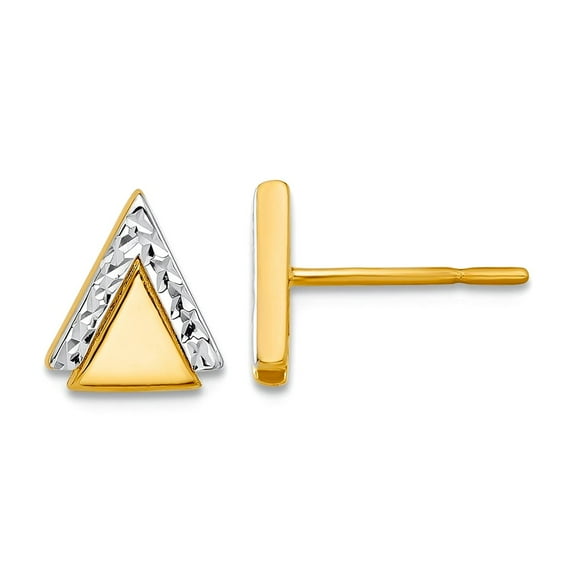 10k With Rhodium Polished and Sparkle-Cut Triangle Post Earrings 9x7.85mm Wide Stud Earring for Women