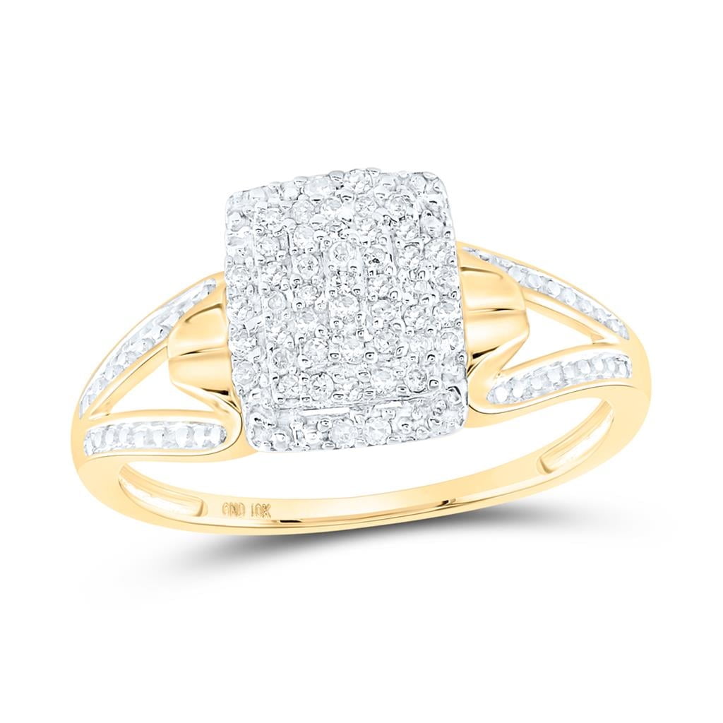 Dazzlingrock Collection 10K Yellow Gold Diamond Cluster Ring – Round Stones, Square Setting, 1/10 CTTW
