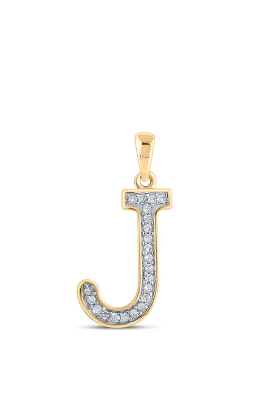 10k Womens Yellow Gold Initial "J" Pendant 0.06CTW Natural Diamonds 0.46g Charms