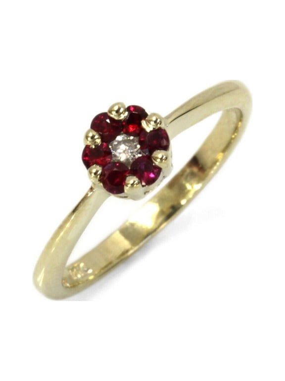 10k Yellow Gold 0.40Ct Natural Red Ruby and Diamond Flower Gift Ring For Her