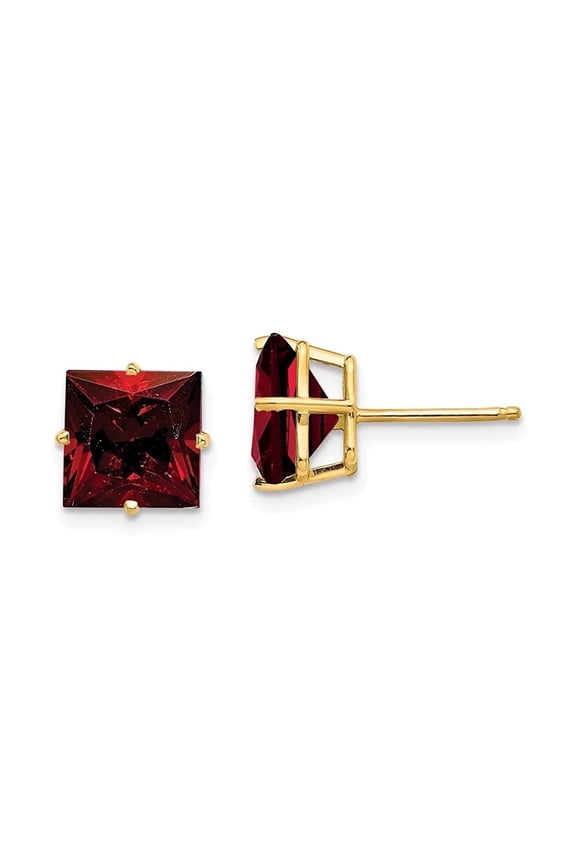 10k Yellow Gold 1/2 Carat Princess Cut Created Garnet Sapphire Stud Earrings Plated by Paris Jewelry
