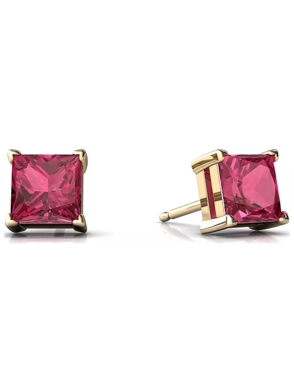 10k Yellow Gold 1/2 Ct Princes Cut Created Ruby Sapphire Stud Earrings Plated by Paris Jewelry
