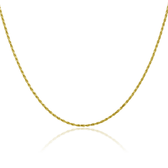 10K Solid Yellow Gold 1.3mm Rope Chain Twisted Link Necklace 16 inch