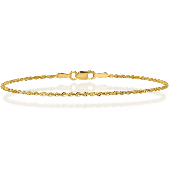 10K Solid Yellow Gold 1.5mm Extra Light Rope Chain Bracelet