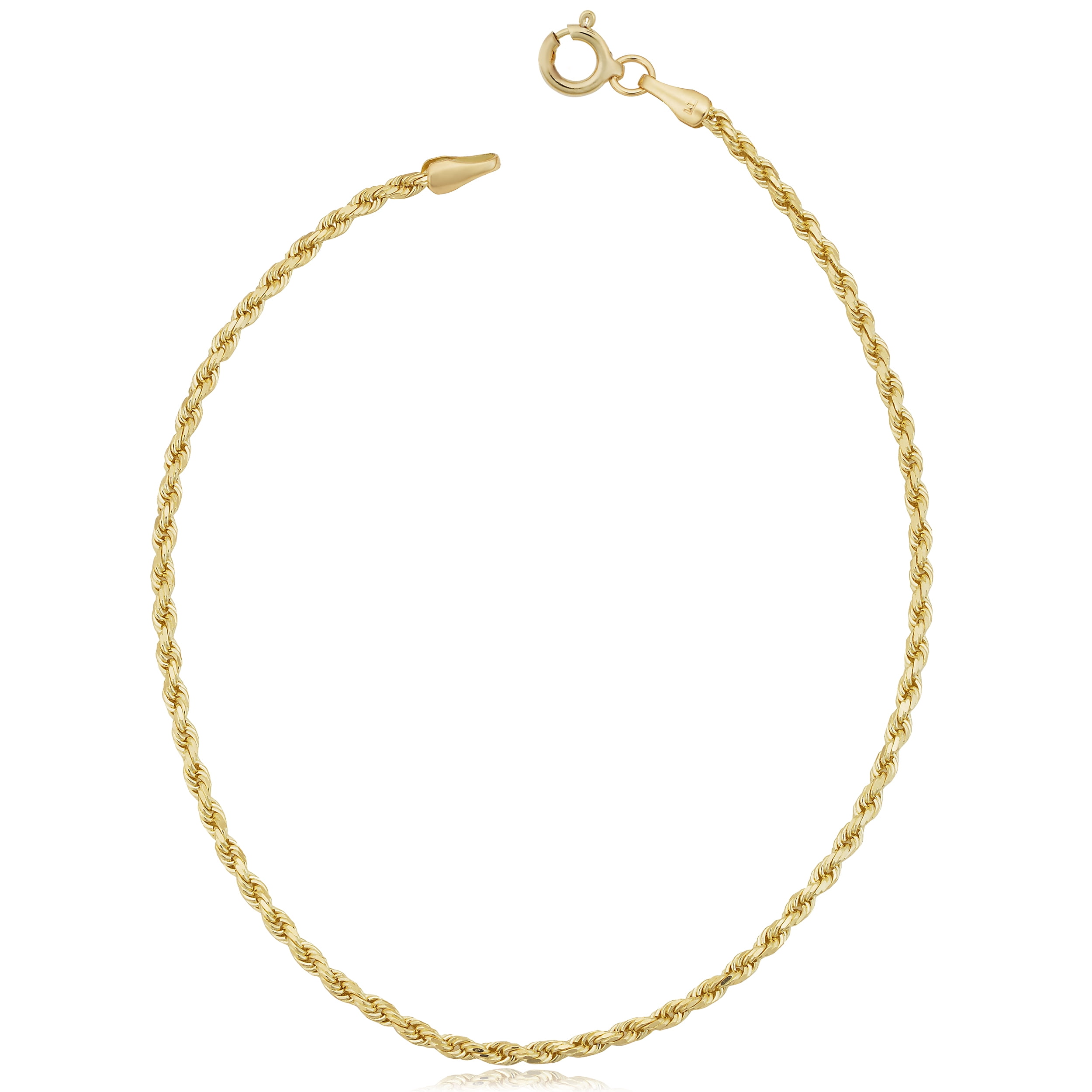 KoolJewelry 10k Yellow Gold 1.8 mm Rope Anklet (10 inch)