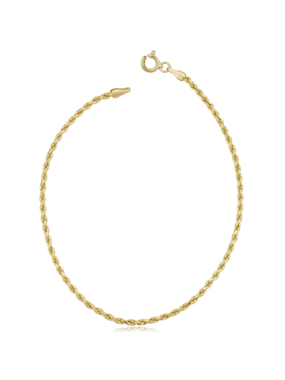 KoolJewelry 10k Yellow Gold 1.8 mm Rope Anklet (10 inch)