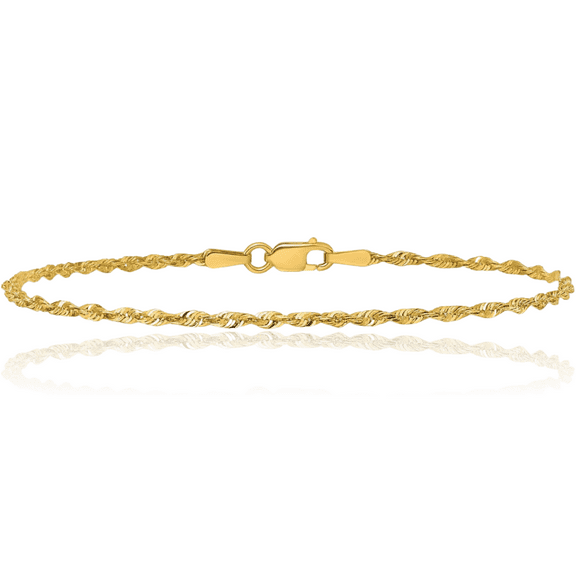 10K Solid Yellow Gold 1.8mm Extra Light Rope Chain Bracelet