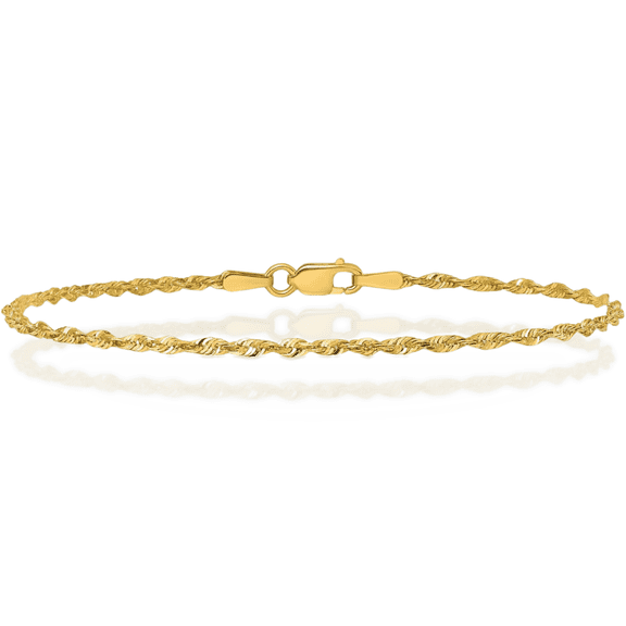 10K Solid Yellow Gold 1.8mm Extra Light Rope Chain Anklet Summer Beach Foot Ankle Bracelet