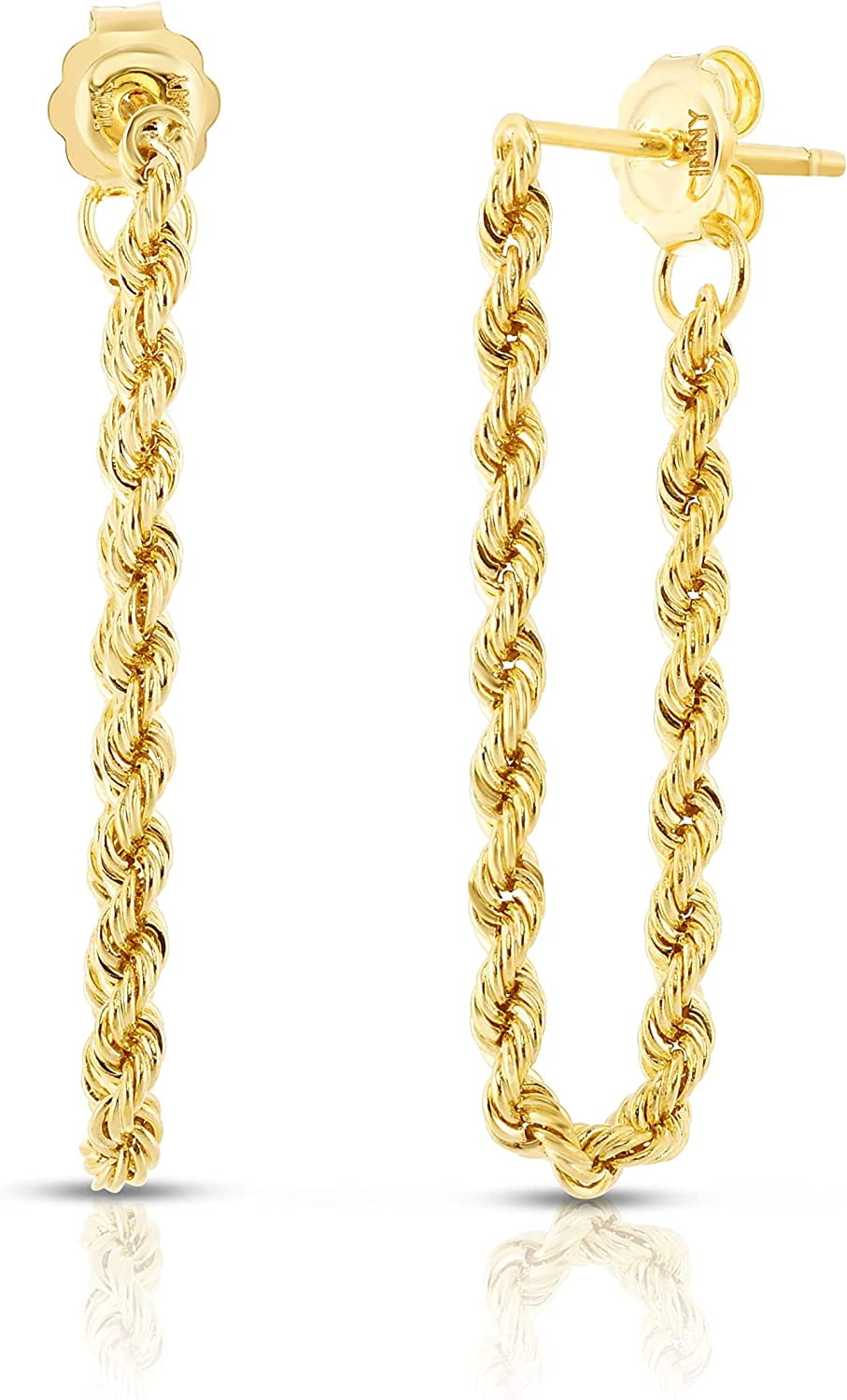 10k Yellow Gold 2.2mm Rope Chain Drop Earrings, Length: 1.2"