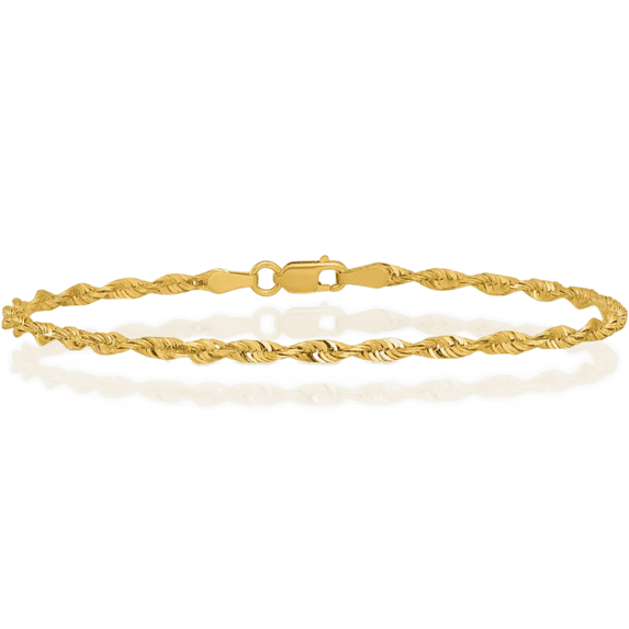 10K Solid Yellow Gold 2.50mm Extra Light Rope Chain Bracelet