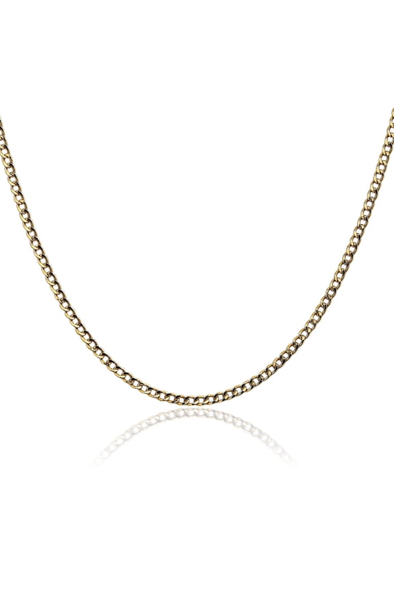 10K Solid Yellow Gold 2.5mm Curb Link Chain Necklace