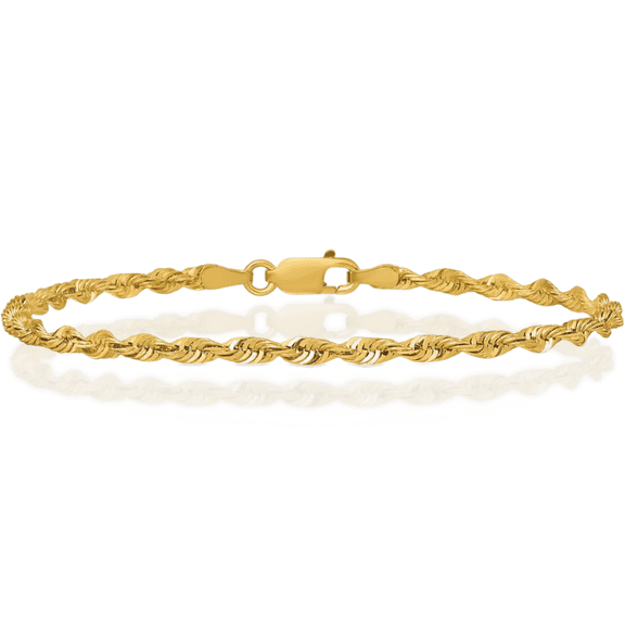 10K Solid Yellow Gold 2.75mm Extra Light Rope Chain Bracelet
