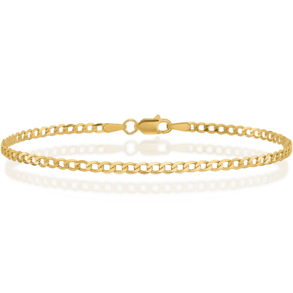 10K Solid Yellow Gold 2.9mm Curb Link Chain Bracelet