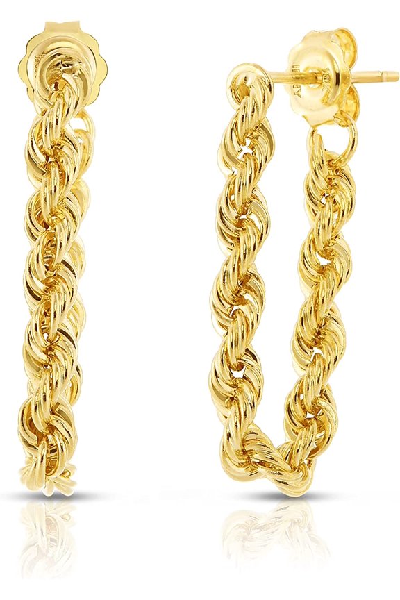 10k Yellow Gold 3.2mm Rope Chain Drop Earrings, Length: 1"