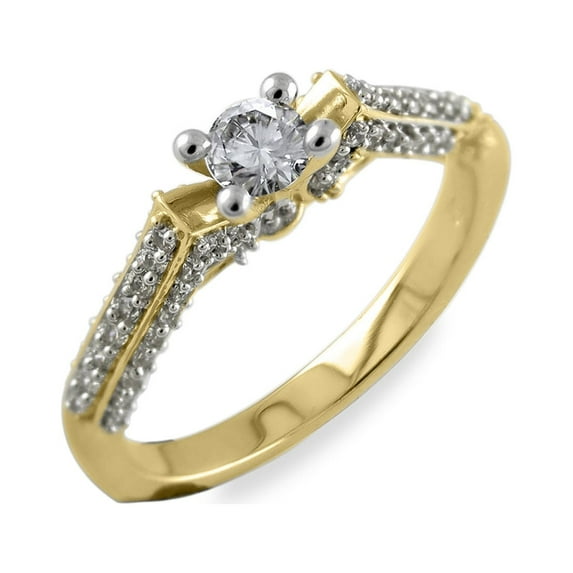 10k Yellow Gold 3/4 Carat(ctw) Round Cut Natural White Diamond Vintage Solitaire Engagement Ring for Women Wedding Birthday (Diamond Color: H-I, Clarity: I2, 0.75cttw) Ring Size-5