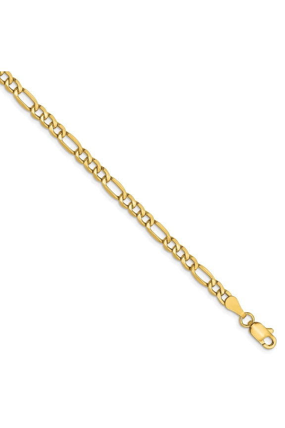 10k Yellow Gold 3.5mm Semi-Solid Figaro Chain