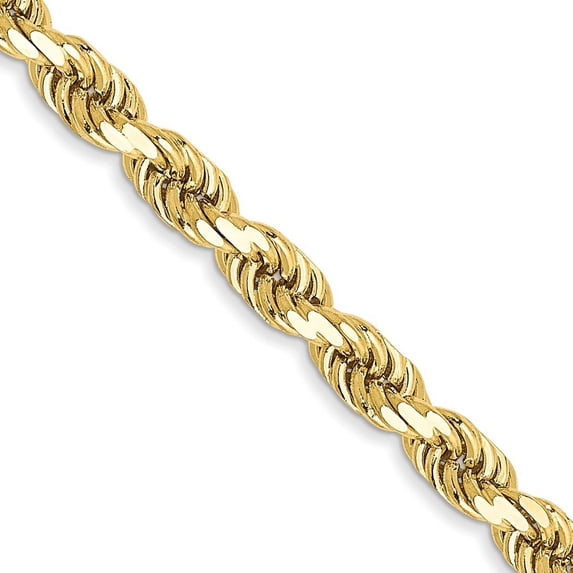 10k Yellow Gold Solid 3.5mm Sparkle Cut Rope Chain 24 Inch Lobster Claw - Chain Necklace for Women and Men