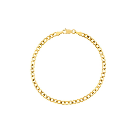10k Yellow Gold 3.9mm Light Open Curb Chain Bracelet Concave Lobster Lock Closure 8 Inch Link Bracelet for Women and Men