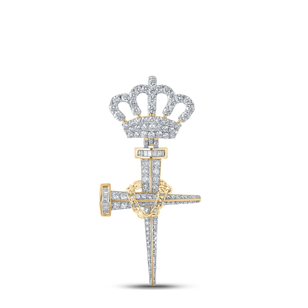 10k Yellow Gold 3 CTW Natural Diamond Nail Cross With Crown Loop Mens Charm 7.59 Grams