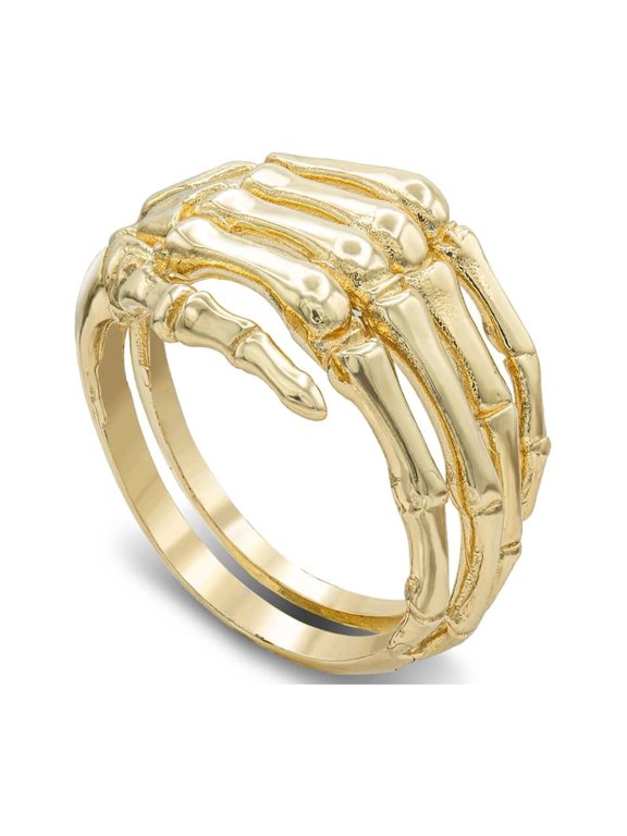 10k Yellow Gold 3D Hand Skeleton Ring (Size 10)