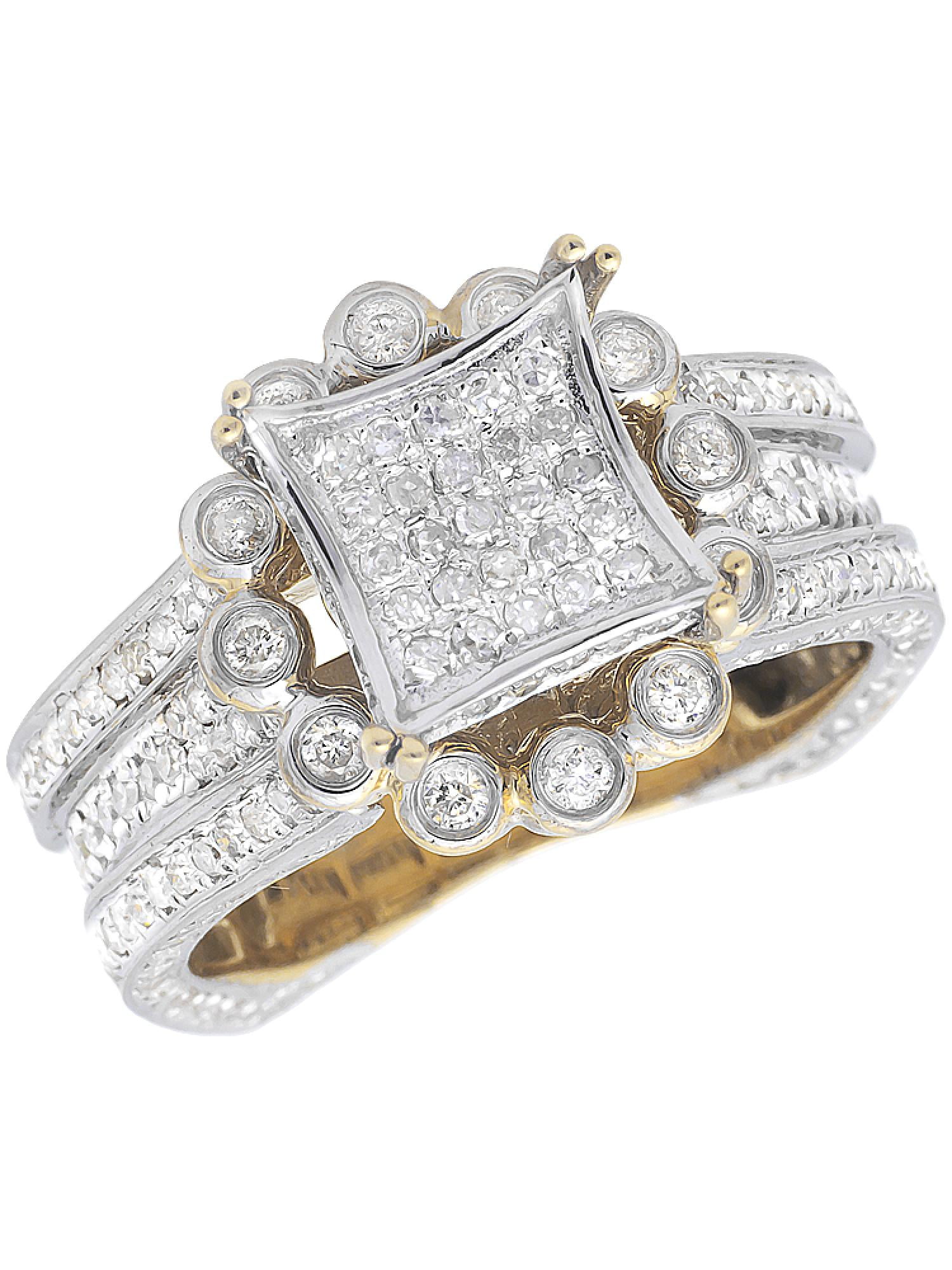 10k Yellow Gold 3D Set Square Bezel Round Diamonds ct Ladies