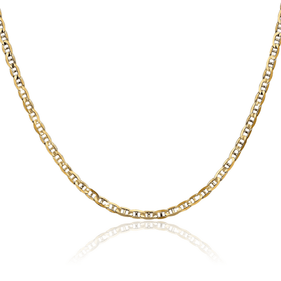 10K Solid Yellow Gold 3mm Concave Anchor Mariner Link Chain Necklace
