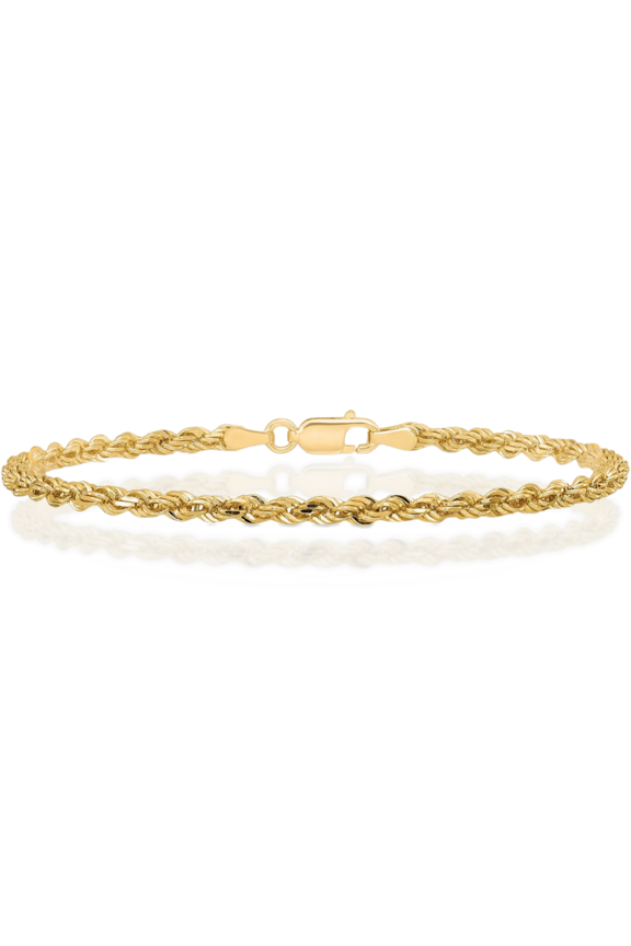 10K Solid Yellow Gold 3mm Rope Chain Bracelet