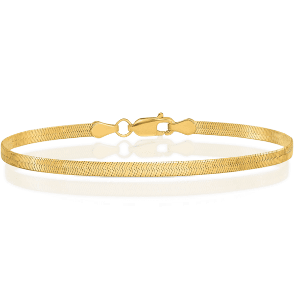 10K Solid Yellow Gold 3mm Herringbone Chain Bracelet