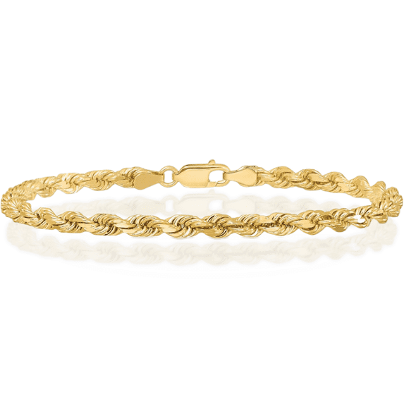 10K Solid Yellow Gold 4mm Rope Chain Bracelet