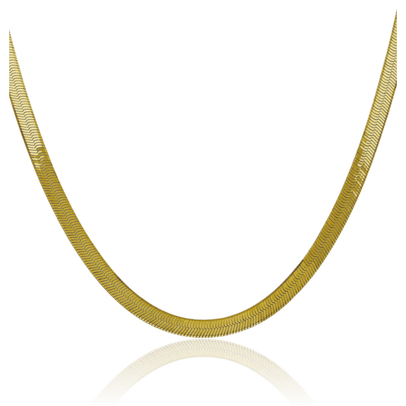 10K Solid Yellow Gold 5mm Herringbone Chain Necklace